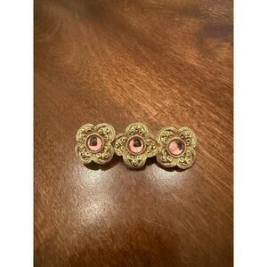 Gold and Pink Vintage Style Floral Brooch Pin Women's Accessory